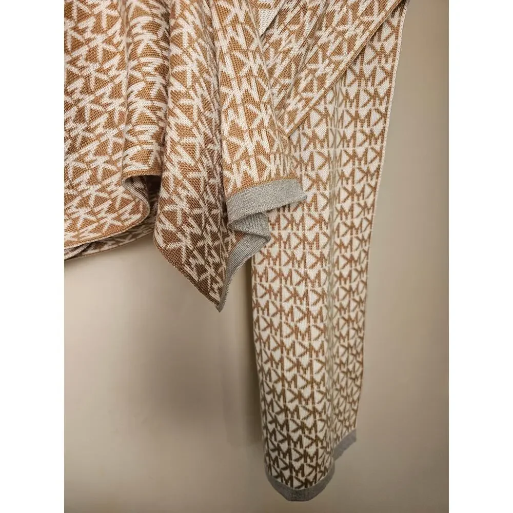MK Logo Jacquard Knit Scarf in Tan and Cream